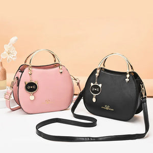 Women Shoulder Messenger Bags PU Leather Fashion Designer Adjustable Strap Crossbody Handbags with Cat Pendant Purse