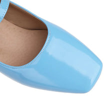 画像をギャラリービューアに読み込む, Candy Colors Patent Leather Block Heels Pumps With Buckles Straps Square Toe Wide Fitting Sandals