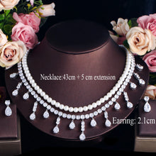 Carica l&#39;immagine nel visualizzatore di Gallery, Shiny Tassel Water Drop Cubic Zirconia Big 2 Layer Pearl Necklace Bridal Jewelry Sets