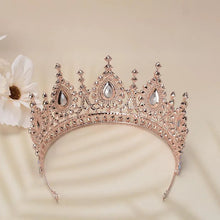 Carica l&#39;immagine nel visualizzatore di Gallery, Baroque Vintage Rose Gold AB Color Rhinestone Crystal Queen Big Crown Wedding Tiara e36
