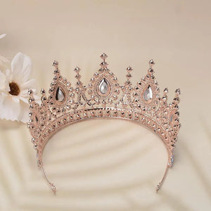 Baroque Vintage Rose Gold AB Color Rhinestone Crystal Queen Big Crown Wedding Tiara e36