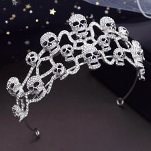 Load image into Gallery viewer, Silver Colors Rhinestone skull Tiaras and Crowns Headdress Halloween Cosplay Diadem Head Ornaments Hair Jewelry