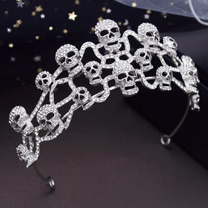 Silver Colors Rhinestone skull Tiaras and Crowns Headdress Halloween Cosplay Diadem Head Ornaments Hair Jewelry