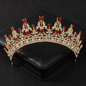Gold Color Red Crystal Tiaras And Crowns Rhinestone Bridal Diadem Crown Tiara For Women bc115 - www.eufashionbags.com