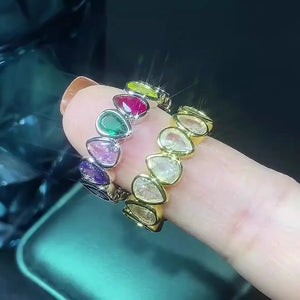 925 Sterling Silver Water-drop Rings for Women Rainbow Colorful Cubic Zircon Inlay Fashion Jewelry x61
