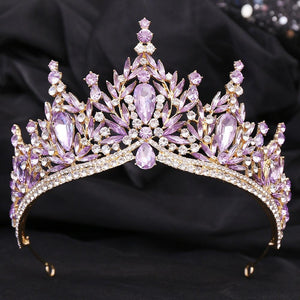 Luxury Purple Crystal Leaf Forest Queen Wedding Crown Tiaras Rhinestone Hair Jewelry bc76 - www.eufashionbags.com