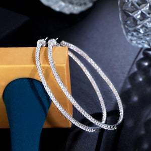 Large Shiny Luxury Cubic Zirconia Inlaid Round Hoop Earrings cw36 - www.eufashionbags.com