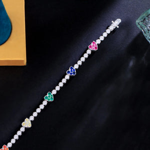 Heart Tennis Chain Bracelets for Women Trendy Multicolor Cubic Zirconia Pave Setting Jewelry b79