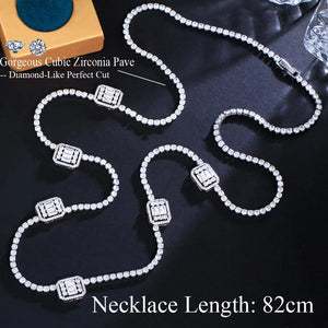 Bling Baguette CZ Cubic Zircon Pave Women Long Sweater Chain Necklace b130