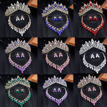 画像をギャラリービューアに読み込む, 3pcs Wedding Crown Bride Dubai Jewelry Sets for Women Tiaras Bridal Headdress Crown Necklace earring sets accessories