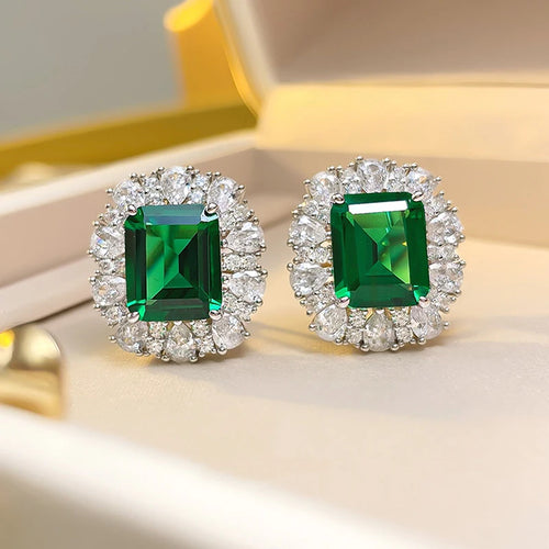 Sparkling Green Cubic Zirconia Stud Earrings for Women Aesthetic Wedding Accessories