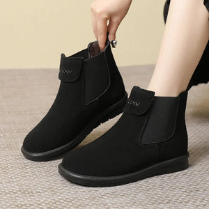 Women Cow Suede Leather Short Boots Platform Fur Round Toe Warm Shoes q138