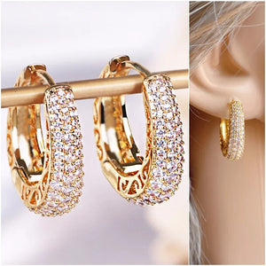 Luxury Paved CZ Hoop Earrings for Women Gold Color Hollow Out Ear Accessories
