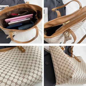 Vintage Large Printing Tote Handbags For Women Trendy PU Leather Shoulder Bags