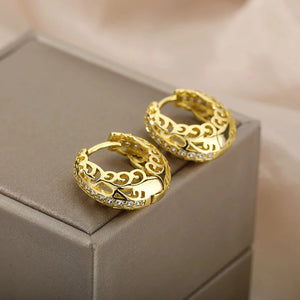 Hollow-out Cubic Zirconia Hoop Earrings for Women Statement Circle Accessories