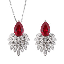 Laden Sie das Bild in den Galerie-Viewer, Fashion Feather Red High Carbon Diamond Necklace Adjustable Ring for Women Wedding Dress Accessory Jewelry Gift