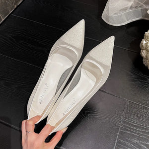 Mesh Pointed High Heels for Women 2024 New Sexy Lace White Wedding Shoes Banquet Dress Champagne Bridesmaid Shoes Female Pumps