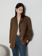 Carica l&#39;immagine nel visualizzatore di Gallery, Classic Retro Melrose Style Brown Suede Velvet Suit Jacket Whitening Loose Shoulder Pads