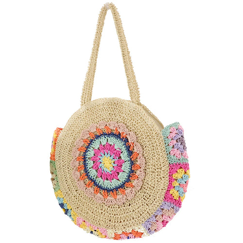 Summer Handmade Woven Beach Bags Women's Large Tote Bag Ethnic Style Round Straw Weaving Fashion Shoulder Bags
