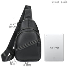 Cargar imagen en el visor de la galería, Genuine Leather Men&#39;s Shoulder Bag Designer Sling Bag Men&#39;s Chest Bags Black Travel Crossbody Slingback iPad Phone Pouch