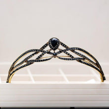 Charger l&#39;image dans la galerie, Large Black Crystal Bridal Tiaras Crowns Rhinestone Veil Tiara Headband Wedding Hair Accessories bc55 - www.eufashionbags.com