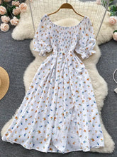 Laden Sie das Bild in den Galerie-Viewer, YuooMuoo Fast Shipping Women Dress Fashion Romantic Floral Print Split Long Summer Dress Puff Sleeve Party Korean Vestidos
