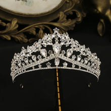 Load image into Gallery viewer, Trendy Silver Color Rhinestone Crystal Queen Crowns Wedding Tiaras Hair Accessories Jewelry e61