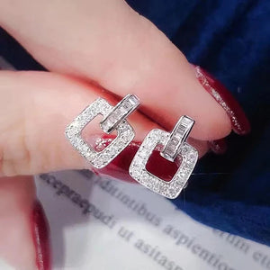Square Shaped Stud Earrings with Dazzling CZ Stone Dainty Ear Accessories for Women