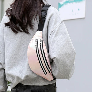 Holographic Fanny Packs Women Sliver Laser Waist Bags Geometric Chest Phone Pouch PU Leather Travel Bum Shoulder Bags