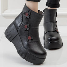 Carica l&#39;immagine nel visualizzatore di Gallery, Handmade Flower Genuine Leather Women Boots Round Toe Ankle Boots q137