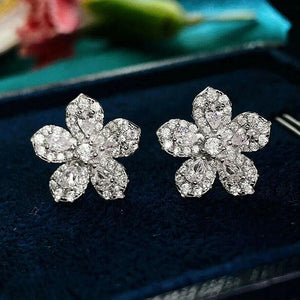 Silver Color Crystal Cubic Zirconia Flower Earrings for Women he190 - www.eufashionbags.com