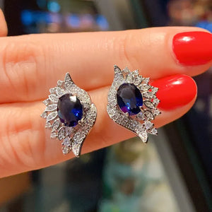 Unique Eye-shaped Blue Cubic Zirconia Stud Earrings for Women t62