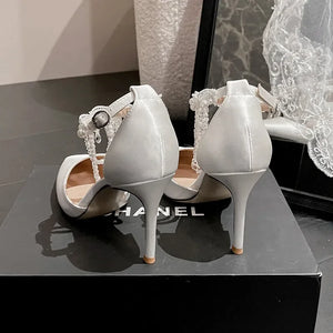 Luxury Wedding Dress Hollow Straight Line with Tassel Chain High Heel Shoes Thin Heel Dress Bridal Sandals for Banquets