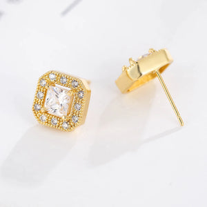 Luxury Gold Plated Square Stud Earrings Copper Microinset Zircon Men Hip Hop Jewelry