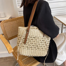 画像をギャラリービューアに読み込む, Big Straw Bucket Bag for Women 2024 Summer Trendy Weave Beach Basket Top Handle Handbags