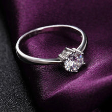 Laden Sie das Bild in den Galerie-Viewer, Silver Color Engagement Proposal Rings Women Six Claw Cubic Zirconia Wedding Ring x04