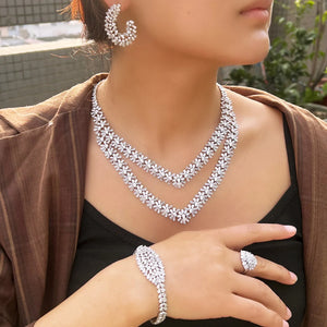 4 Pcs Sparkling Cubic Zirconia Necklace Bridal Festive Dubai Jewelry Sets