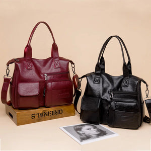 Vintage Casual Style Big Shoulder Bags for Women PU Leather Luxury Tote Handbag