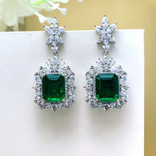 Load image into Gallery viewer, Aesthetic Flower Dangle Earrings with Green Cubic Zircon Bling Bling Hanging Earrings for Women
