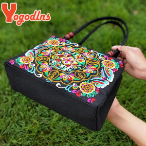 Fashion Embroidery Women handbags National Floral Embroidered Top-handle bags Single-layer Beading Falp Carrier