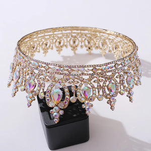 Gorgeous Crystal Diadem Bridal Tiaras Royal Queen King Wedding Crown Headdress Bride AB Circle Party Hair Jewelry