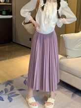 Cargar imagen en el visor de la galería, Basic Pleated Midi Long Skirt for Women New Solid All-match A Line High Waist Mid-length Skirt