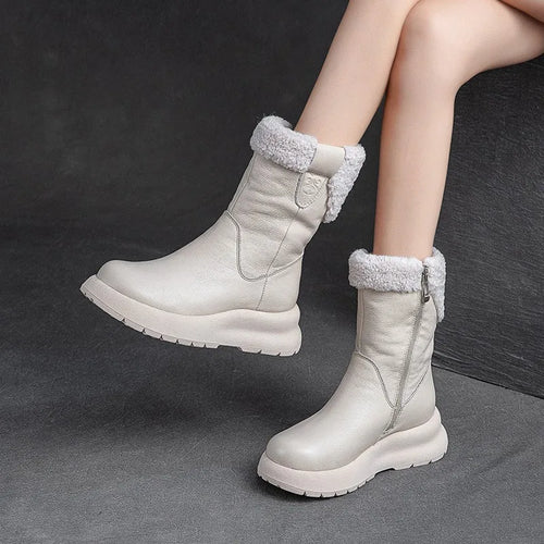 Genuine Leather Winter Shoes Women Snow Boots Non-slip Shoes q150