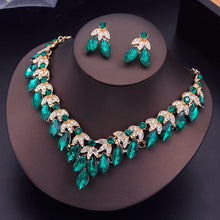 画像をギャラリービューアに読み込む, Green Crystal Bride Jewelry Sets for Women Luxury Choker Necklace Earrings Set Wedding Jewelry Sets Prom Costume Accessories