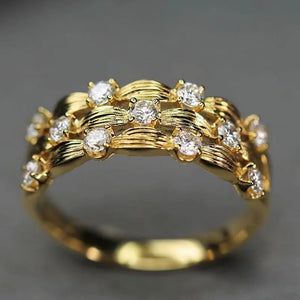 Gold Color Women Wedding Rings Sparkling Cubic Zirconia Engagement Bands Accessories