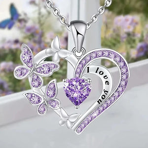 Purple/White Butterfly Love Pendant Necklace for Women Aesthetic Female Neck Accessories Wedding Jewelry