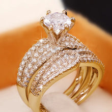 Load image into Gallery viewer, 2Pcs Silver/Gold Color Full Bling Iced Out Set Rings Fashion Jewelry for Women