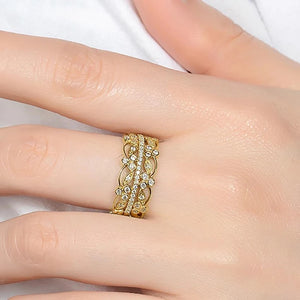 New Trendy Wedding Rings for Women Hollow Out Luxury Gold Color Accessories  Cubic Zircon Jewelry