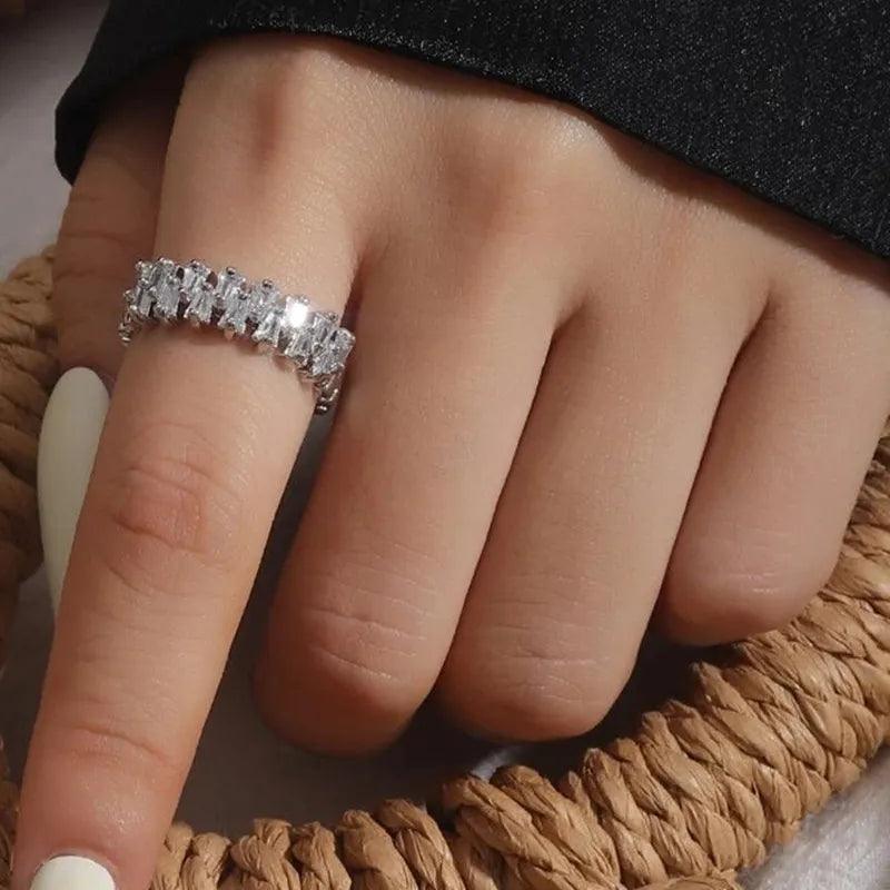 Trapezoidal Cubic Zirconia Rings Wedding Band Eternity Promise Rings for Women t08 - www.eufashionbags.com
