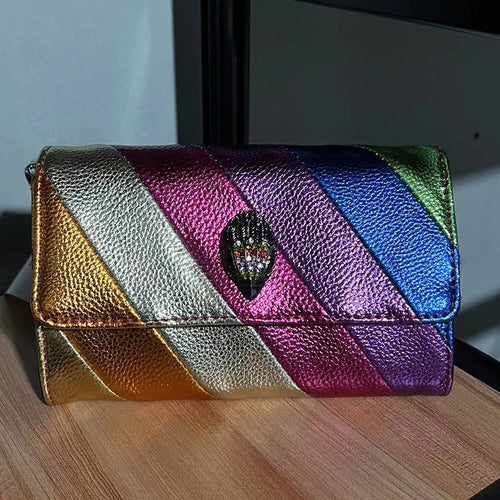 2023 Kurt G Luxury Clutch Bag Multi Colorful Patchwork Handbag Elegant And Stylish Dinner Bag Metallic Chain Jointing Purse